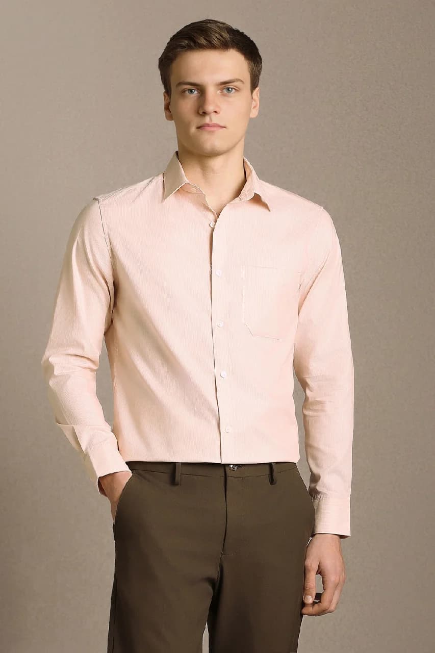 Men's Pink Formal Textured Regular Fit Cotton Shirt