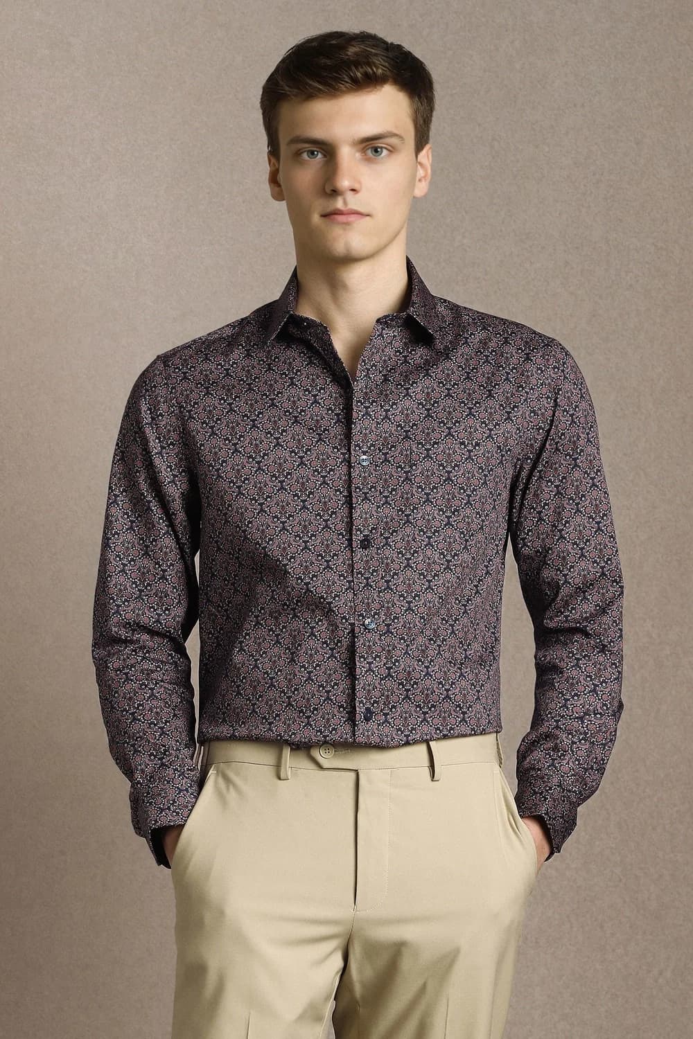 Men's Blue Formal Printed Regular Fit Cotton Shirt