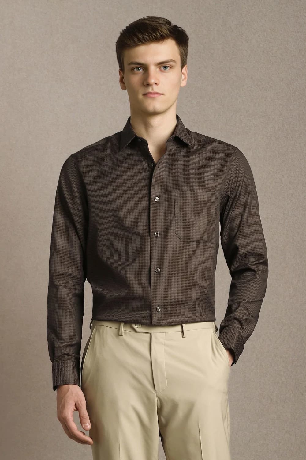 Men's Black Formal Textured Regular Fit Cotton Shirt