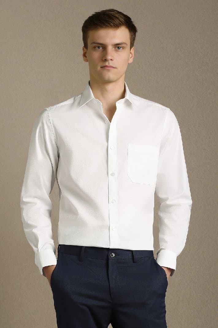 Men's White Formal Textured Regular Fit Shirt