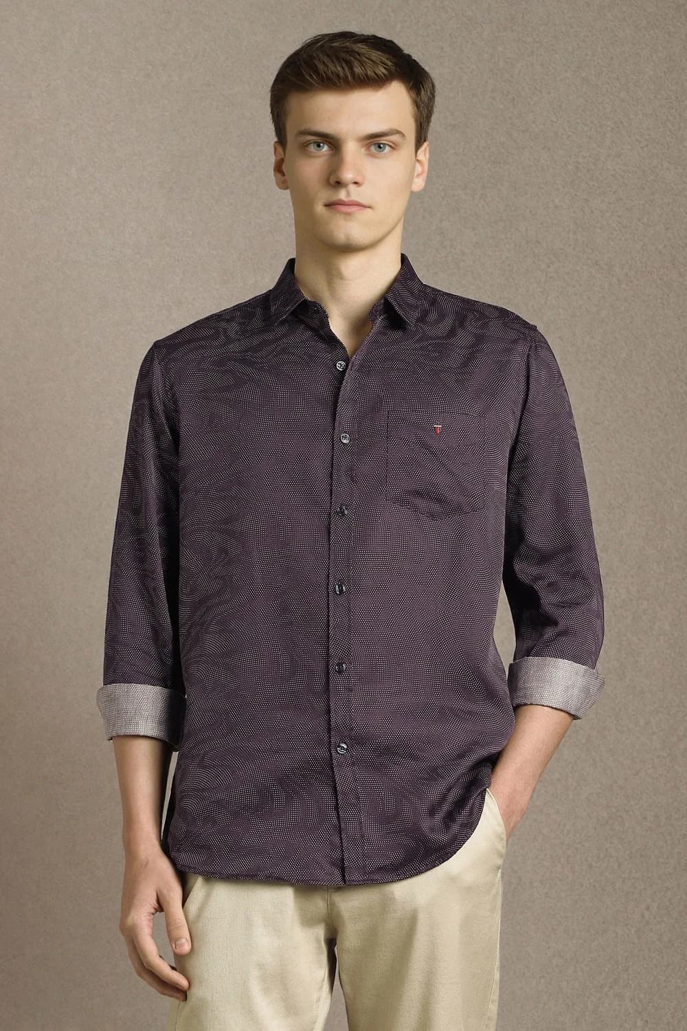 Men's Purple Casual Printed Slim Fit Cotton Shirt