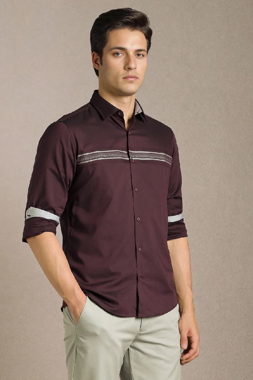 Men's Pink Casual Striped Slim Fit Cotton Shirt