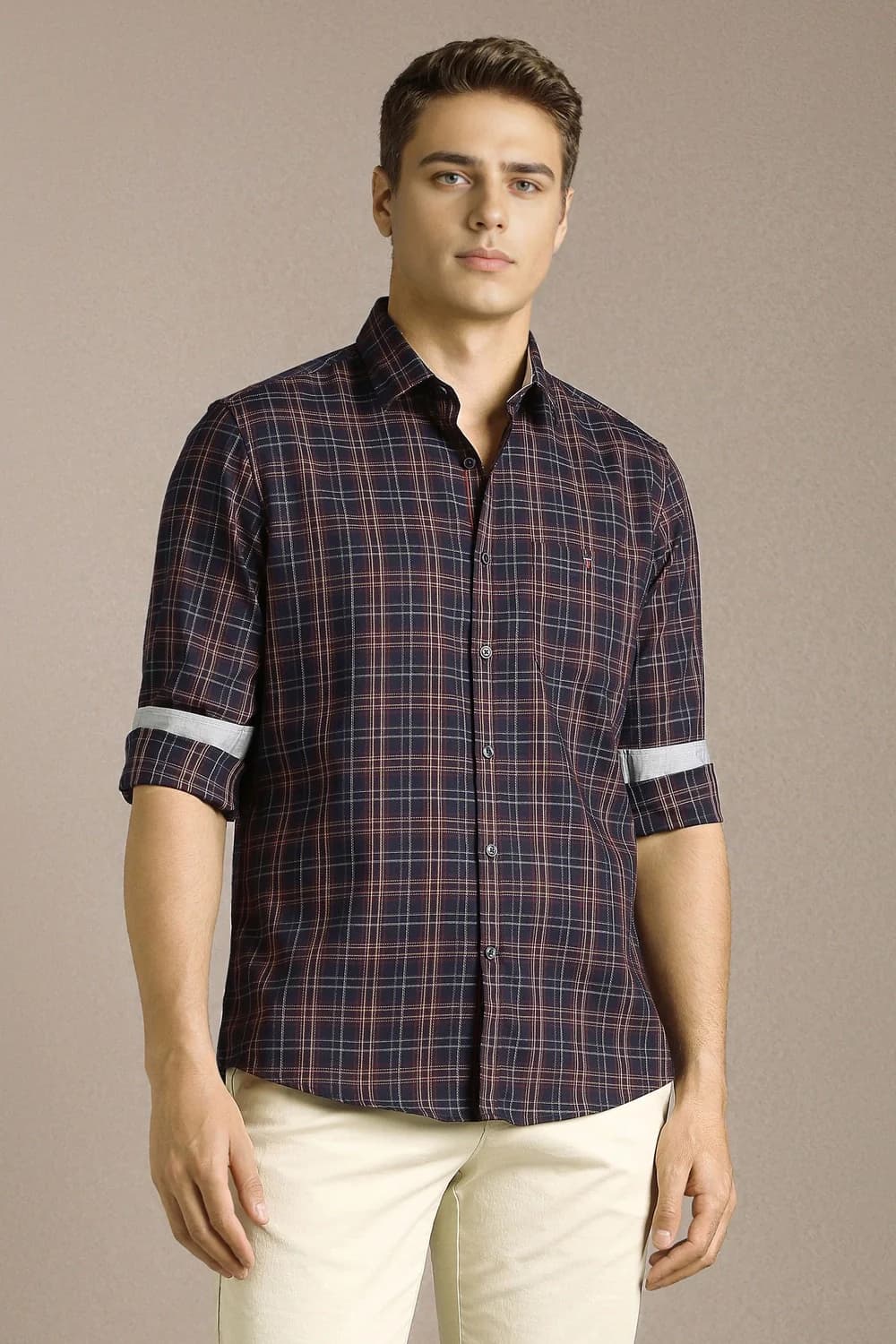 Men's Blue Casual Checked Slim Fit Cotton Shirt