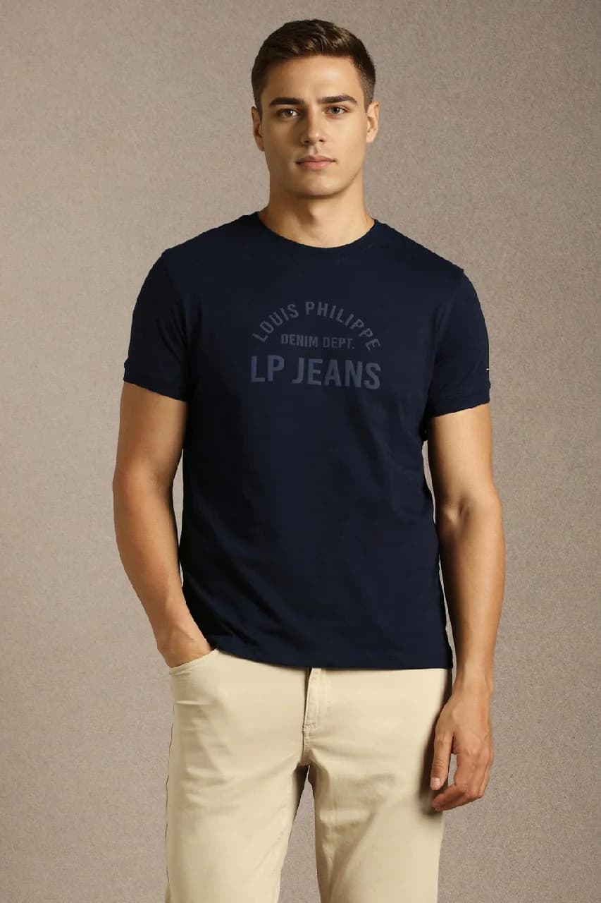 Men's Blue Casual Graphic Slim Fit Tshirt