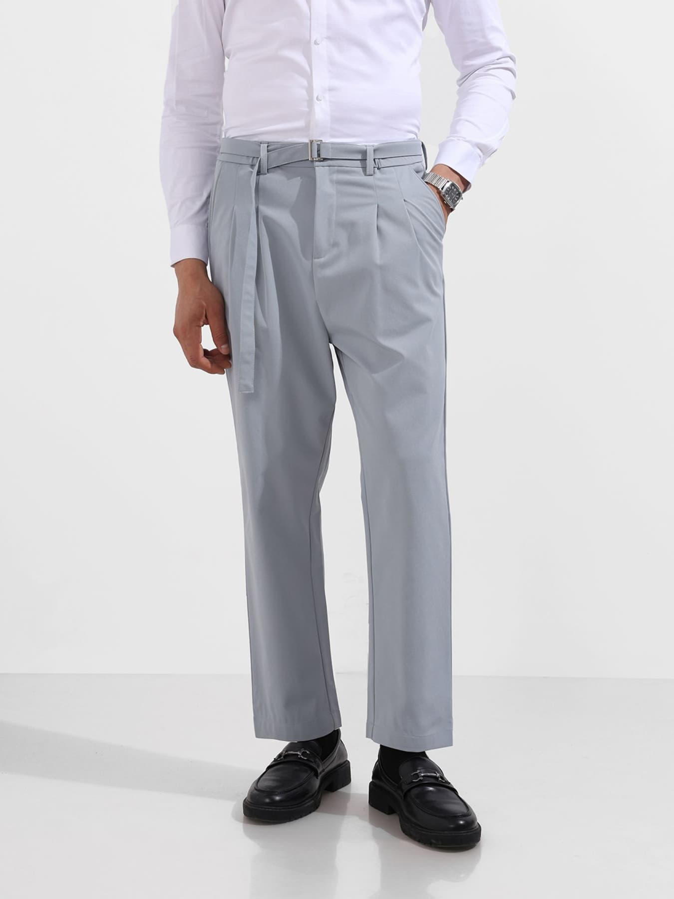 Men's Blue Casual Solid Regular Fit Trouser