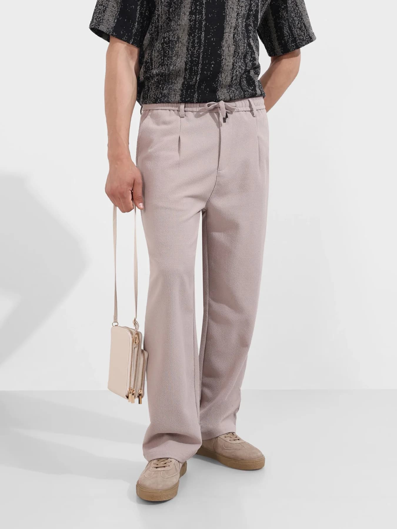 Men's Grey Casual Solid Regular Fit Trouser