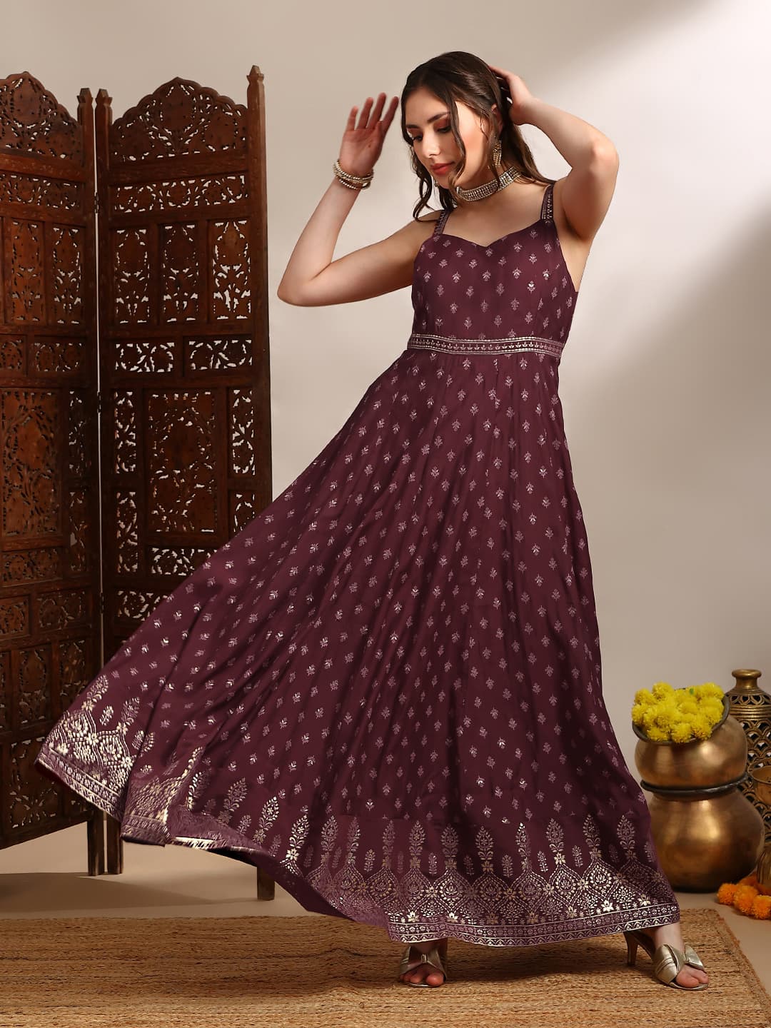 Women's Red Casual Printed Flared Fit Dress