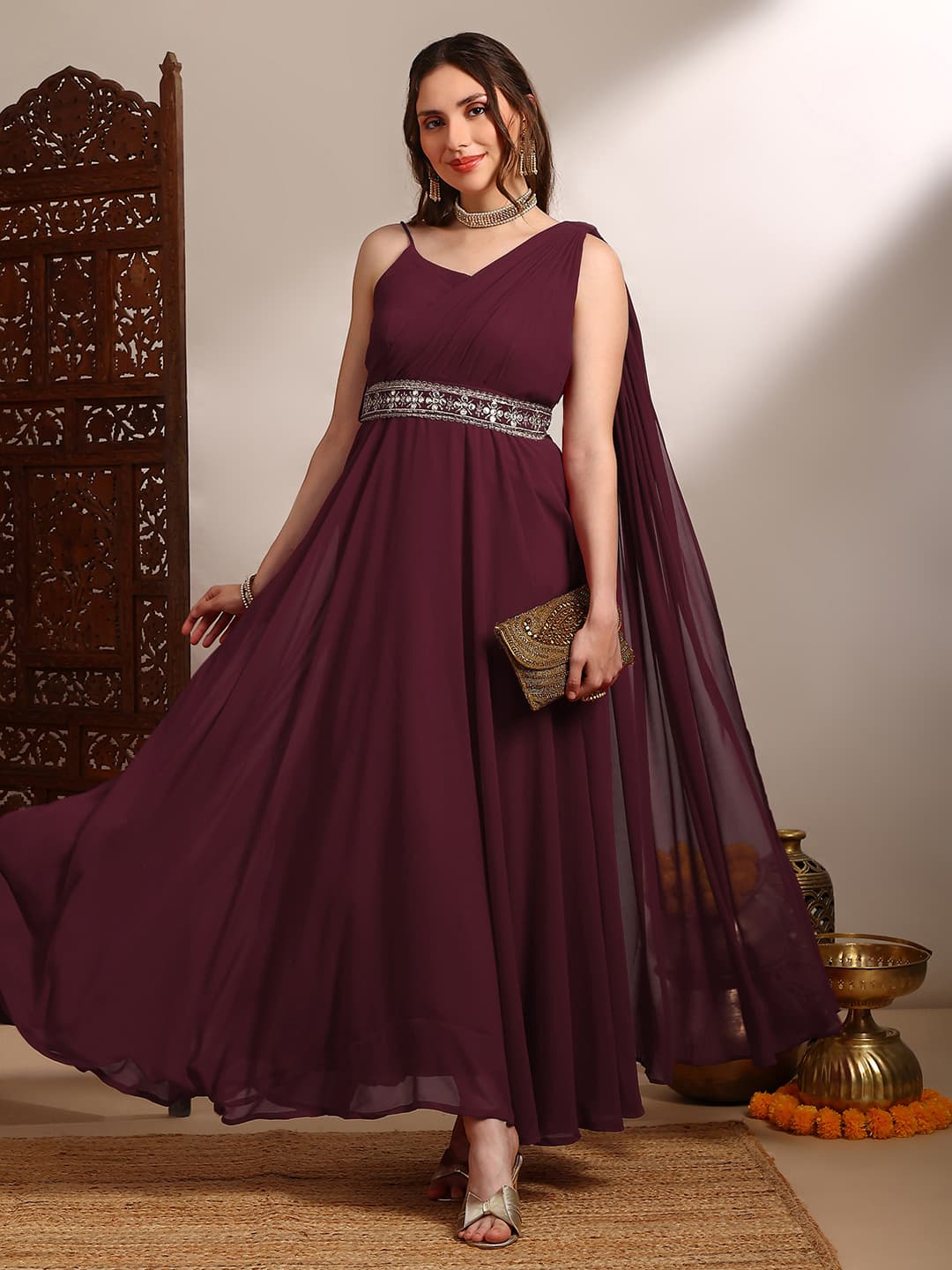 Women's Red Casual Solid Flared Fit Dress