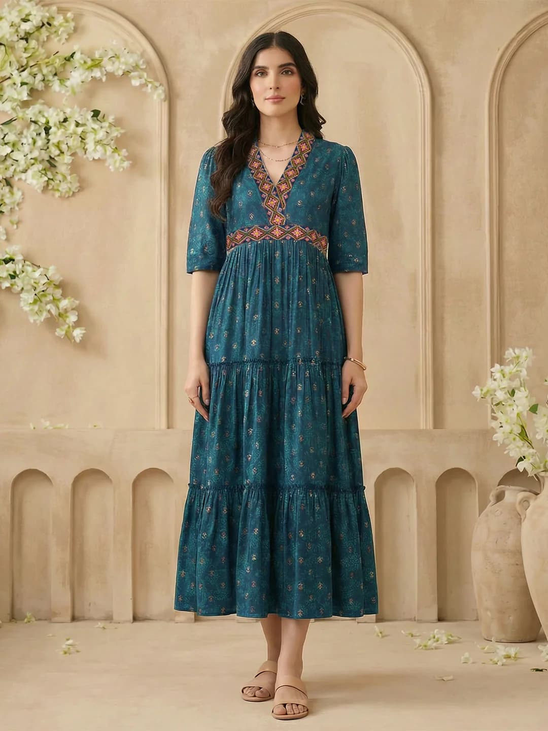 Women's Green Casual Floral Regular Fit Dress
