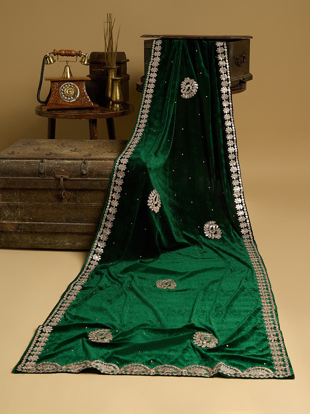 Women's Green Festive Printed Dupatta