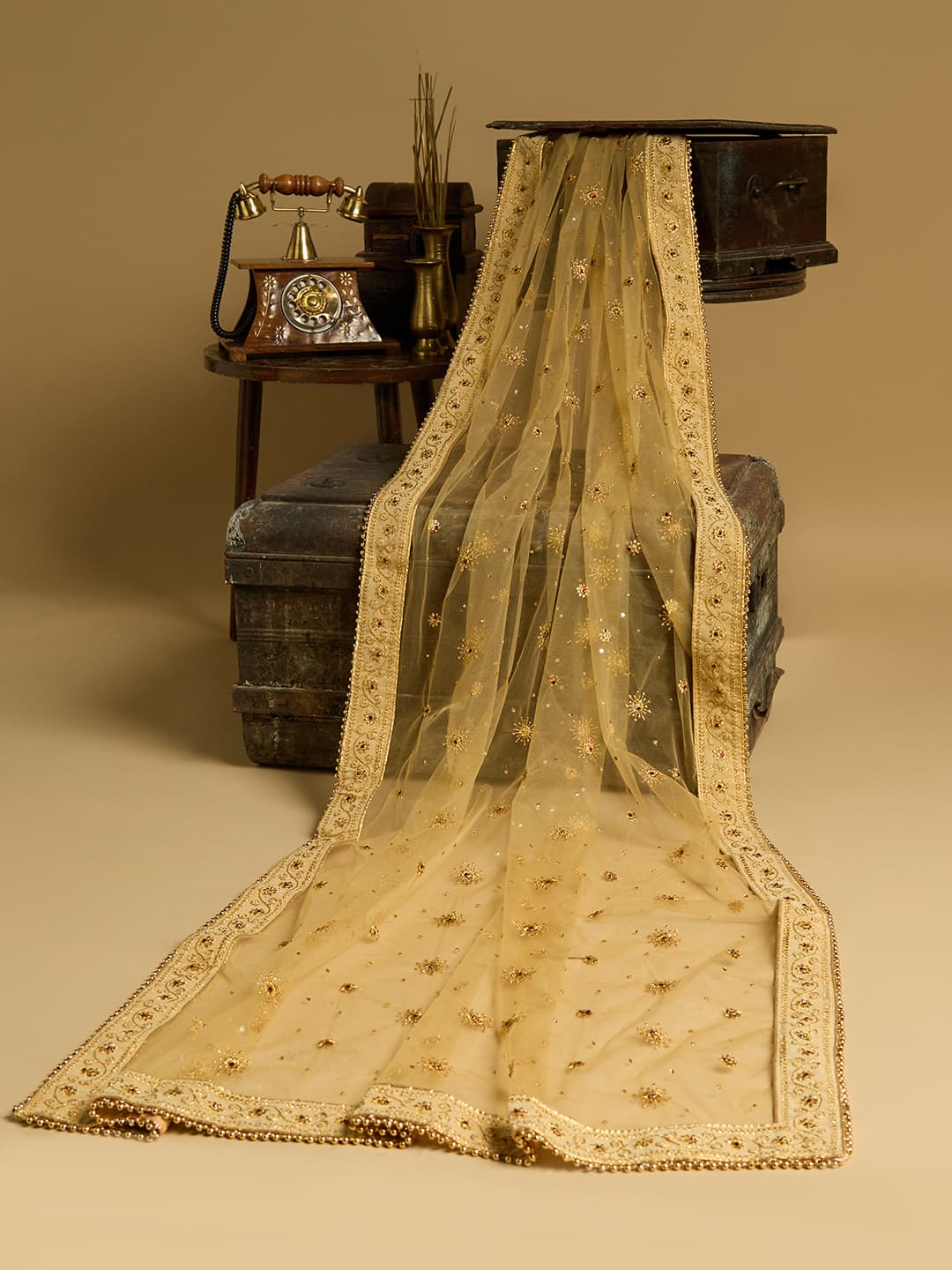 Women's Gold Festive Printed Dupatta