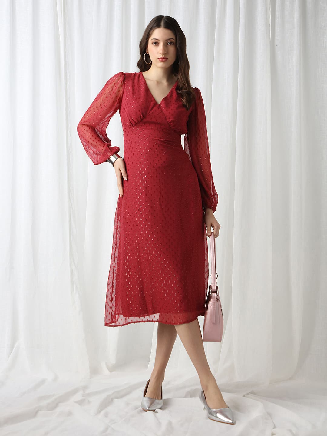 Women's Red Party Self-Design Dress
