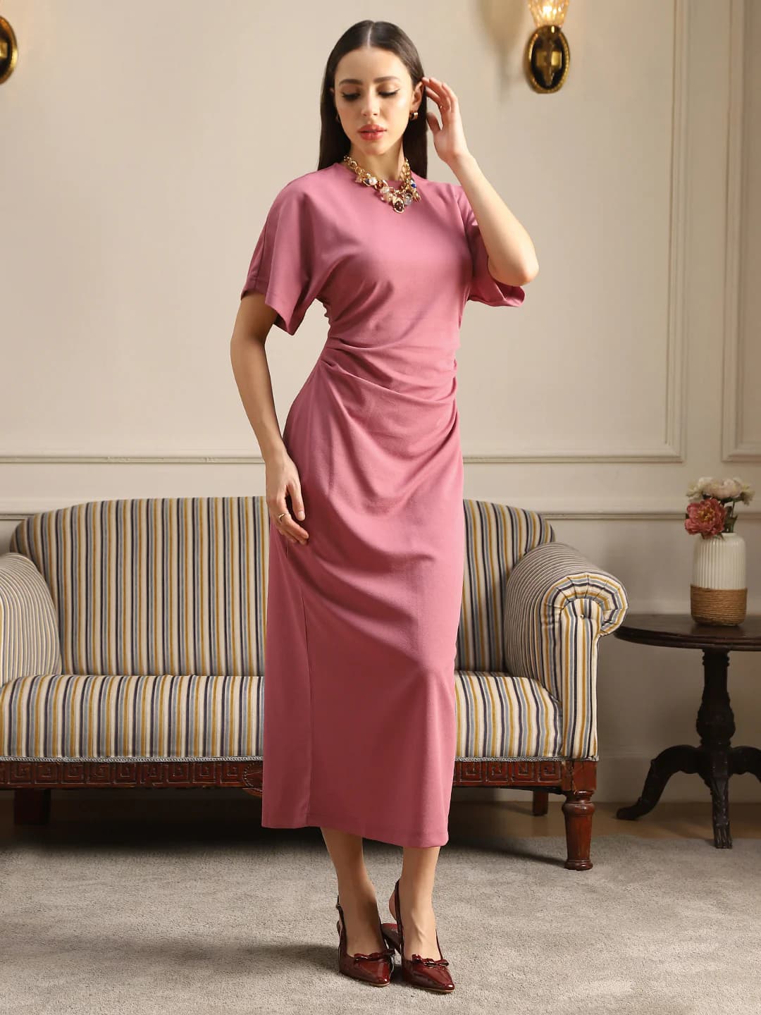 Women's Pink Formal Solid Dress