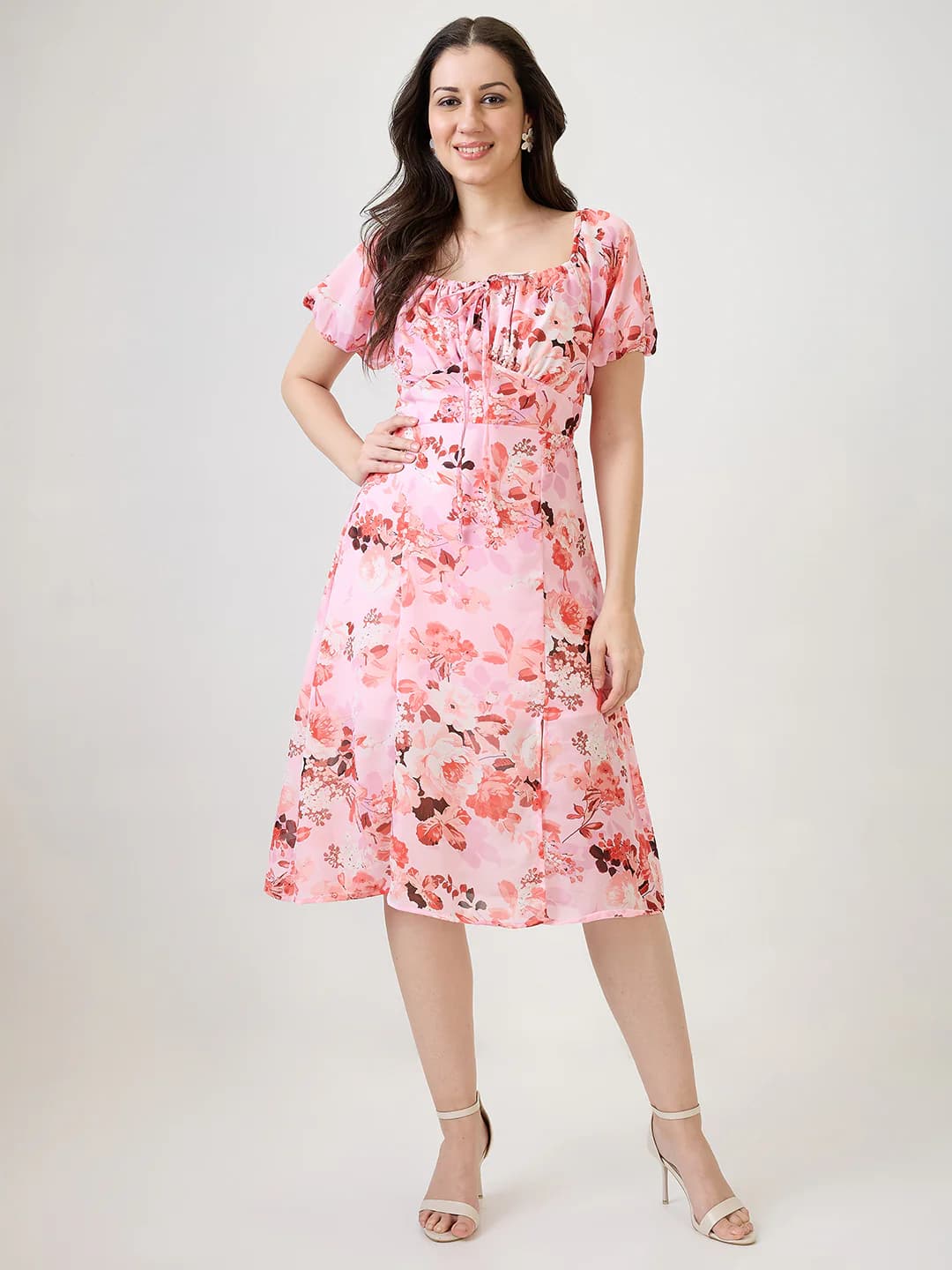 Women's Pink Casual Floral Dress