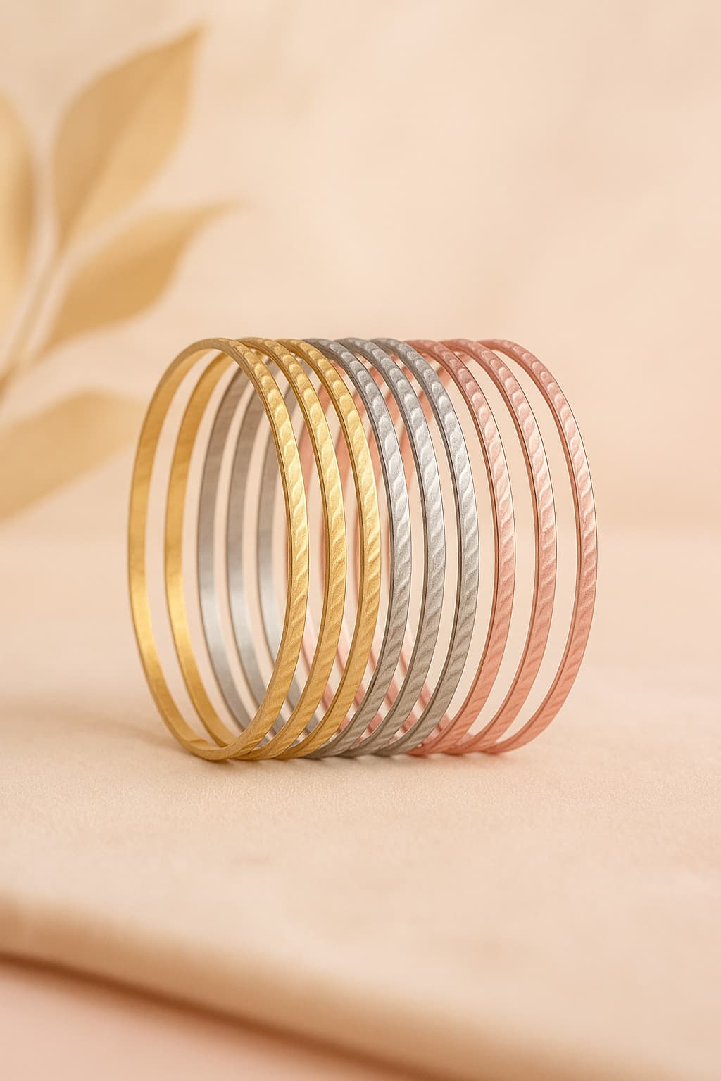 Women's Textured Metal Bangles - Set of 9