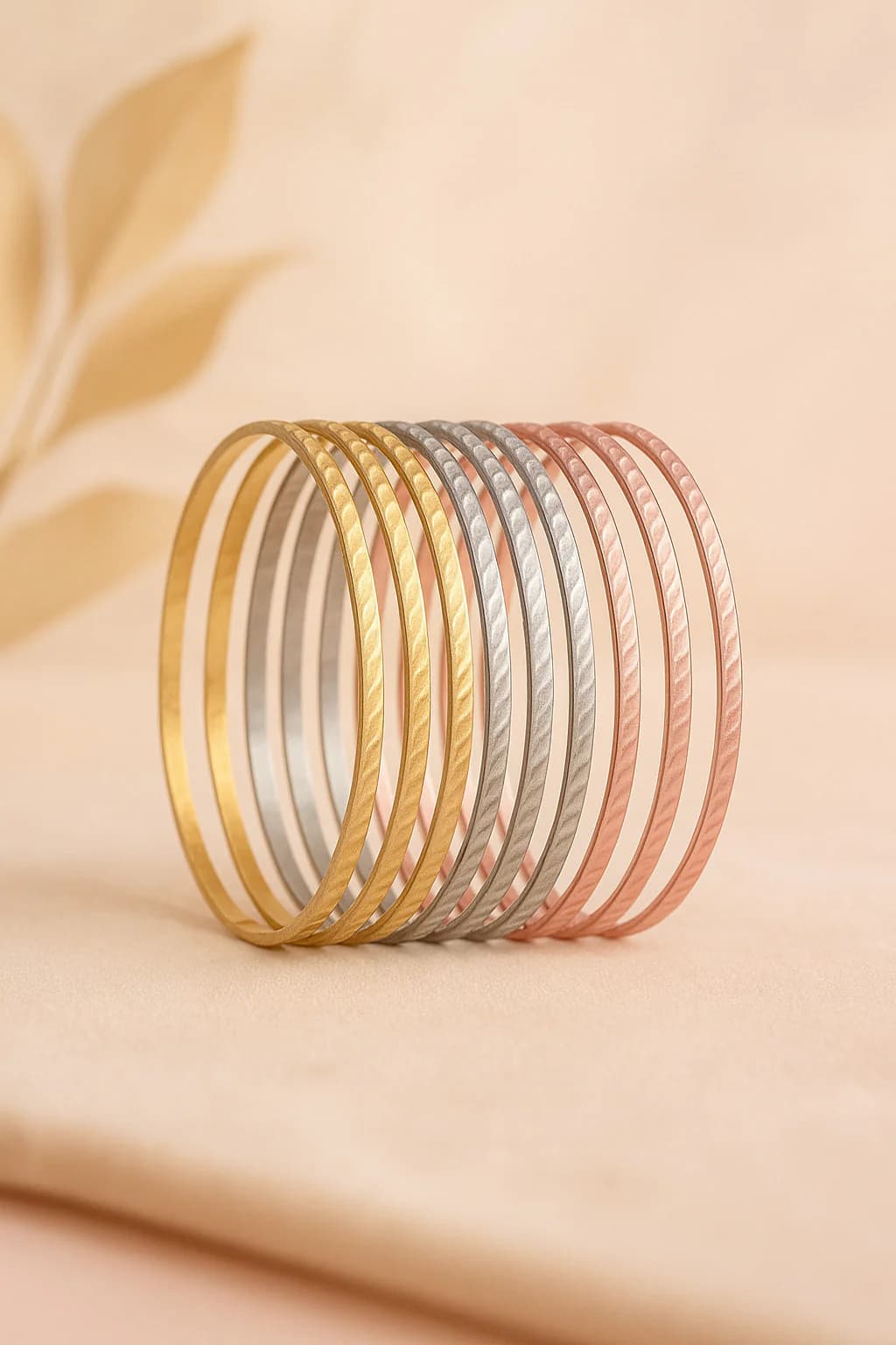 Women's Textured Metal Bangles - Set of 9