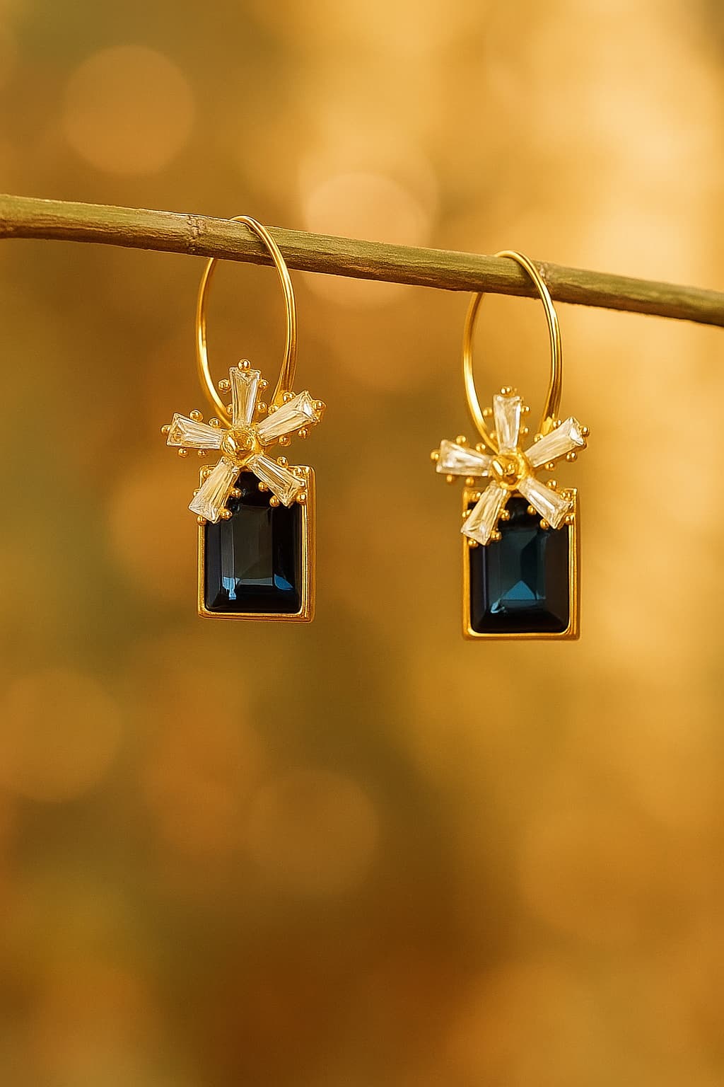 Women's Gold-Plated Aqua Blue Oversized Crystal Stud Earrings