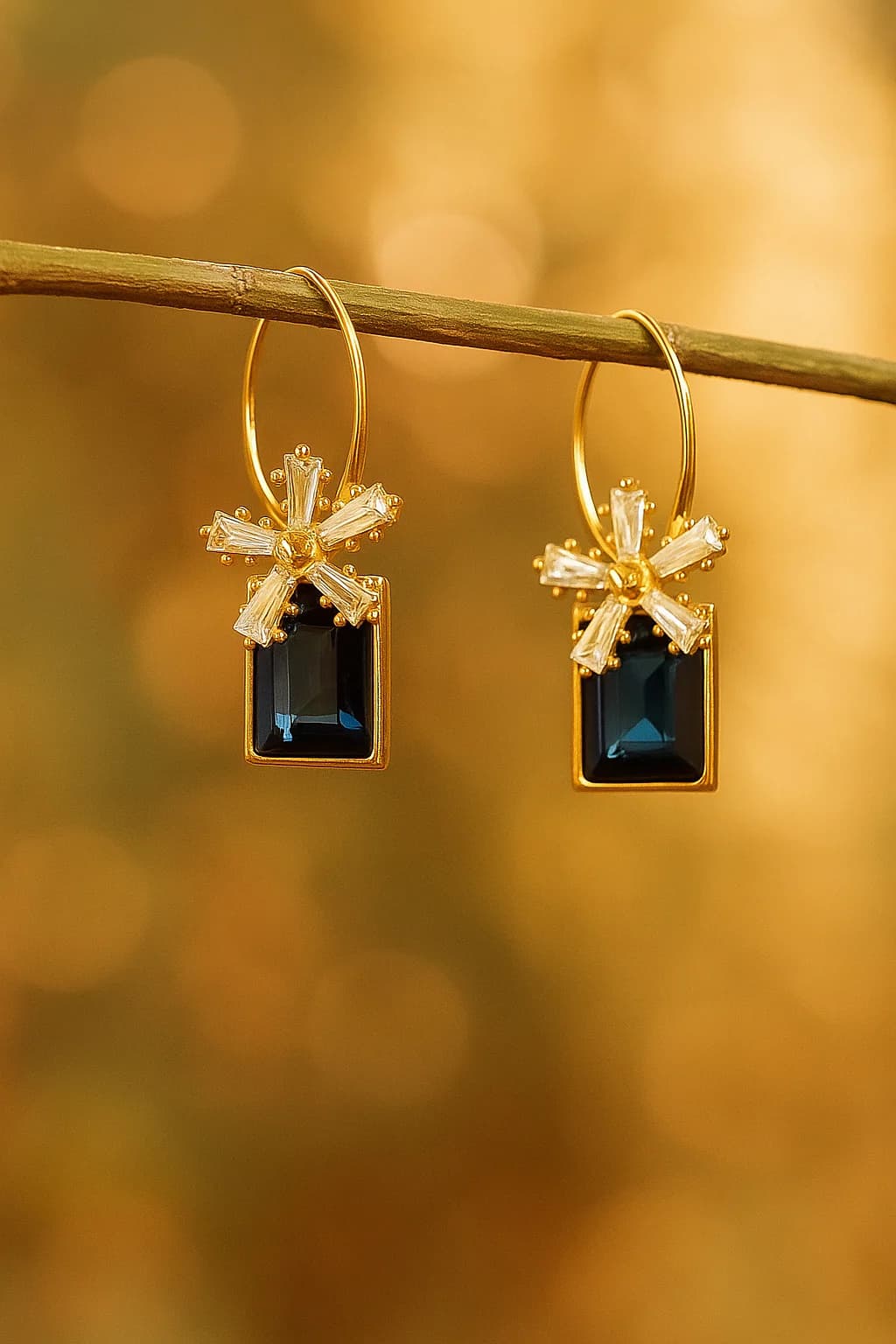 Women's Gold-Plated Aqua Blue Oversized Crystal Stud Earrings