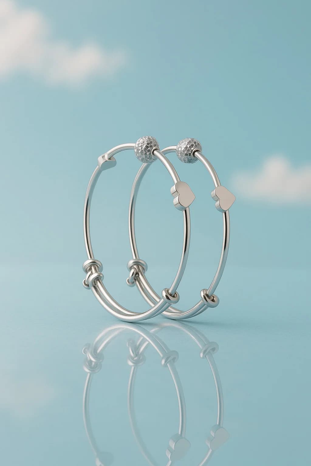 Women's Silver-Tone Adjustable Beaded Bangles - Set of 2