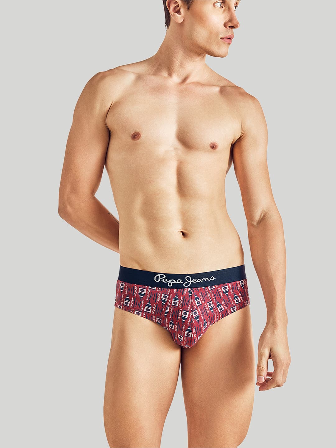 Men's Red All Over Printed Essential Wear Mid Rise Brief