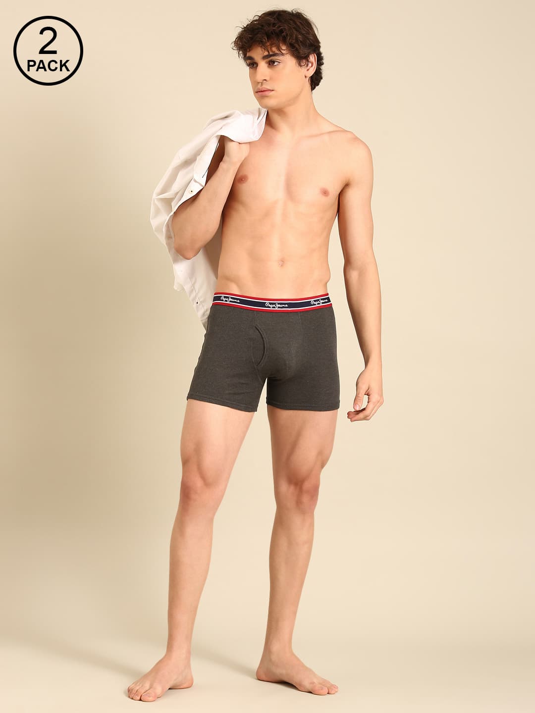 Men's Grey Melange Essential Wear Mid Rise Trunk - Pack of 2