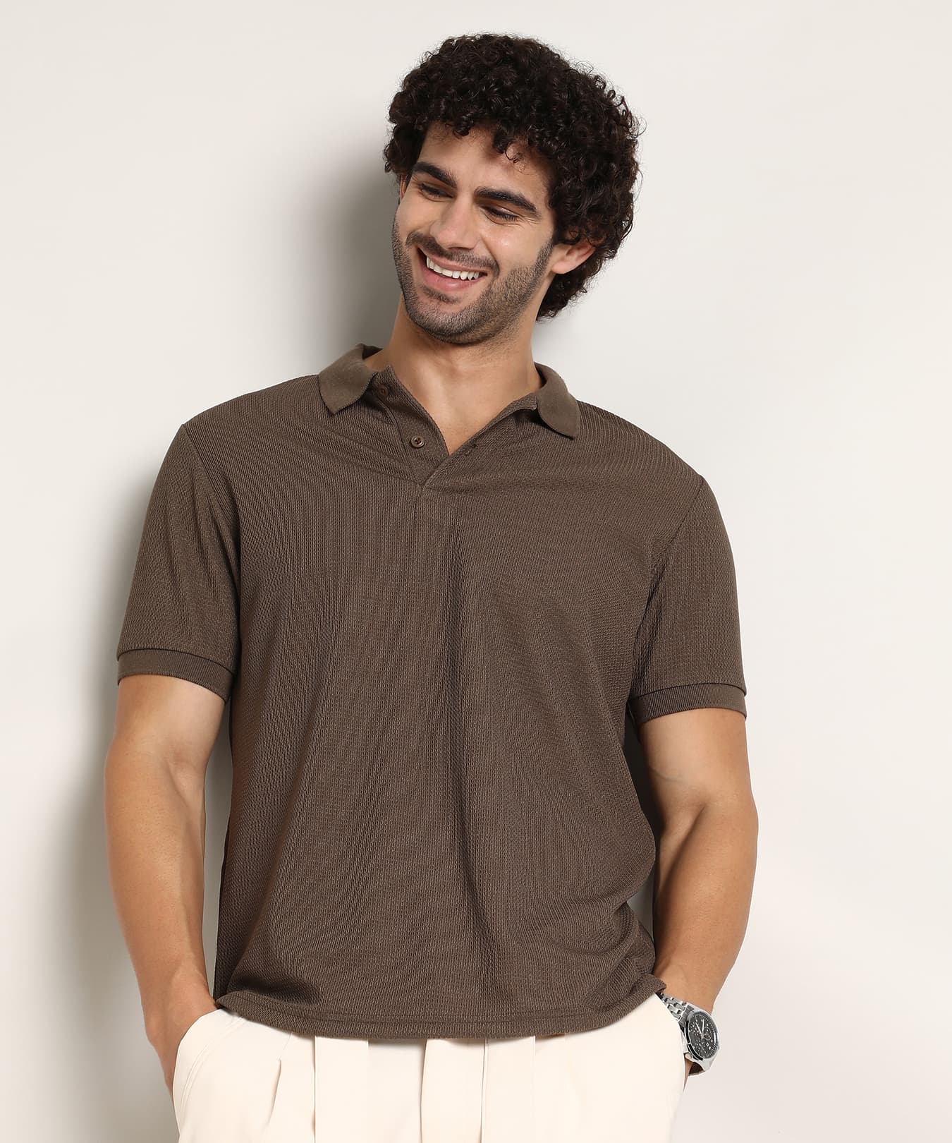 Men's Brown Casual Solid Regular Fit Tshirt
