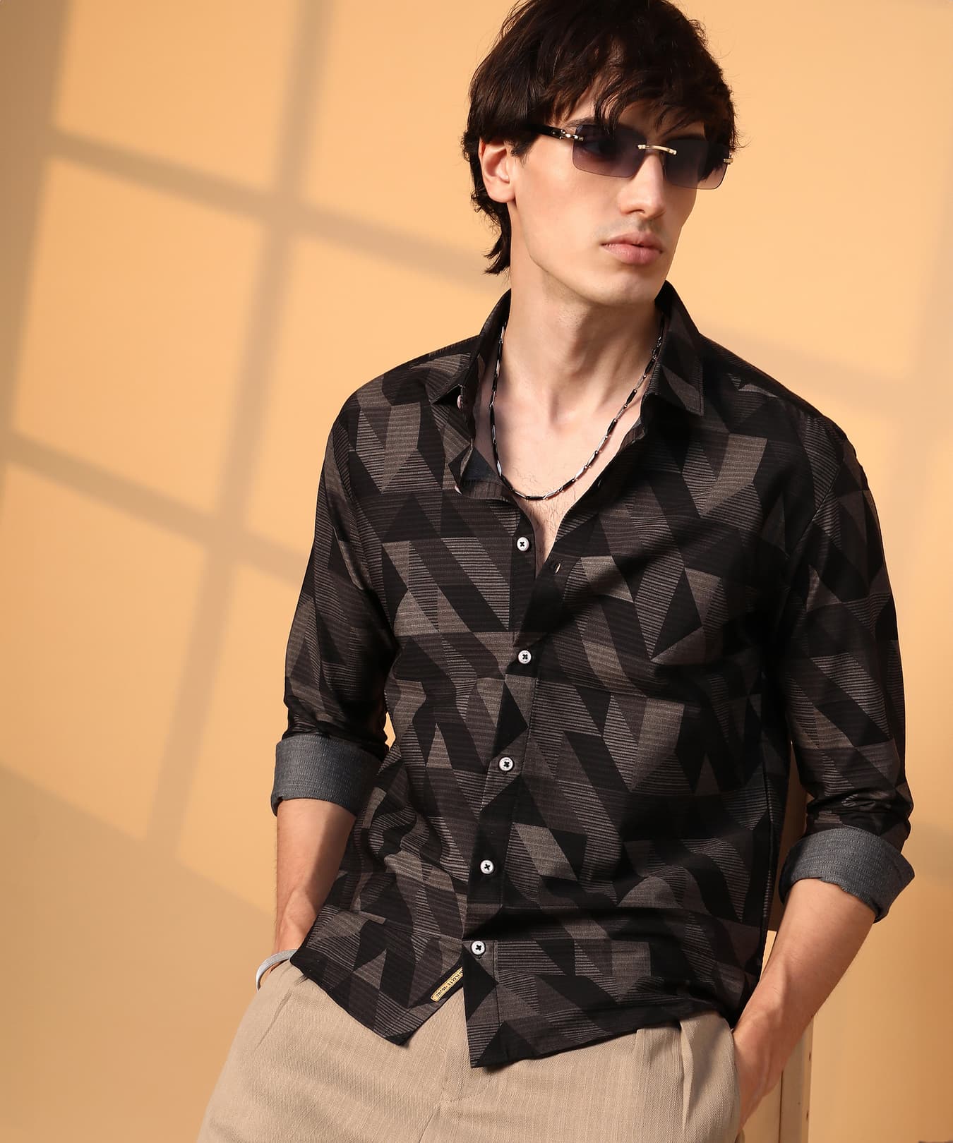 Men's Black Casual Printed Regular Fit Shirt