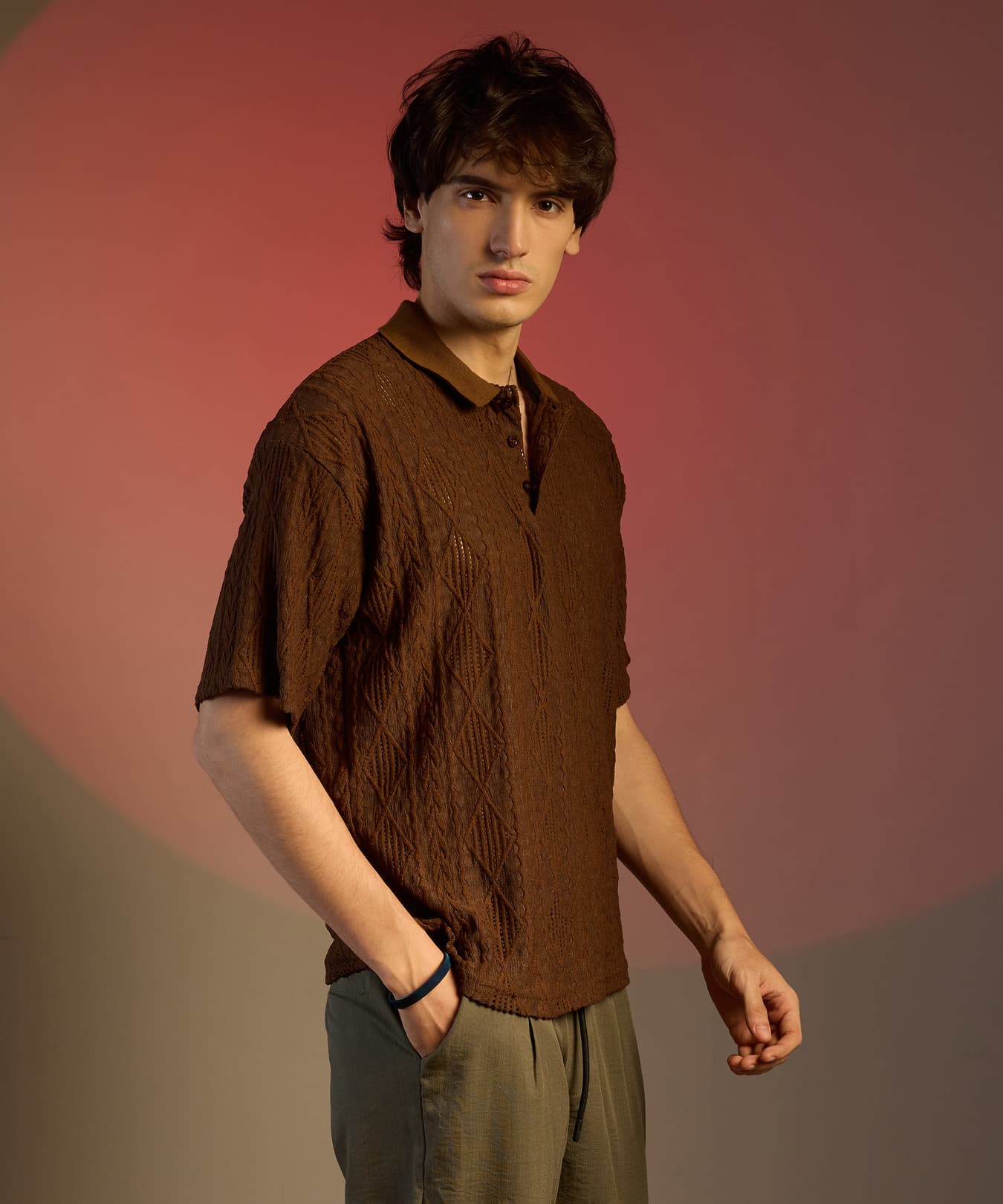 Men's Brown Casual Solid Oversized Fit Tshirt