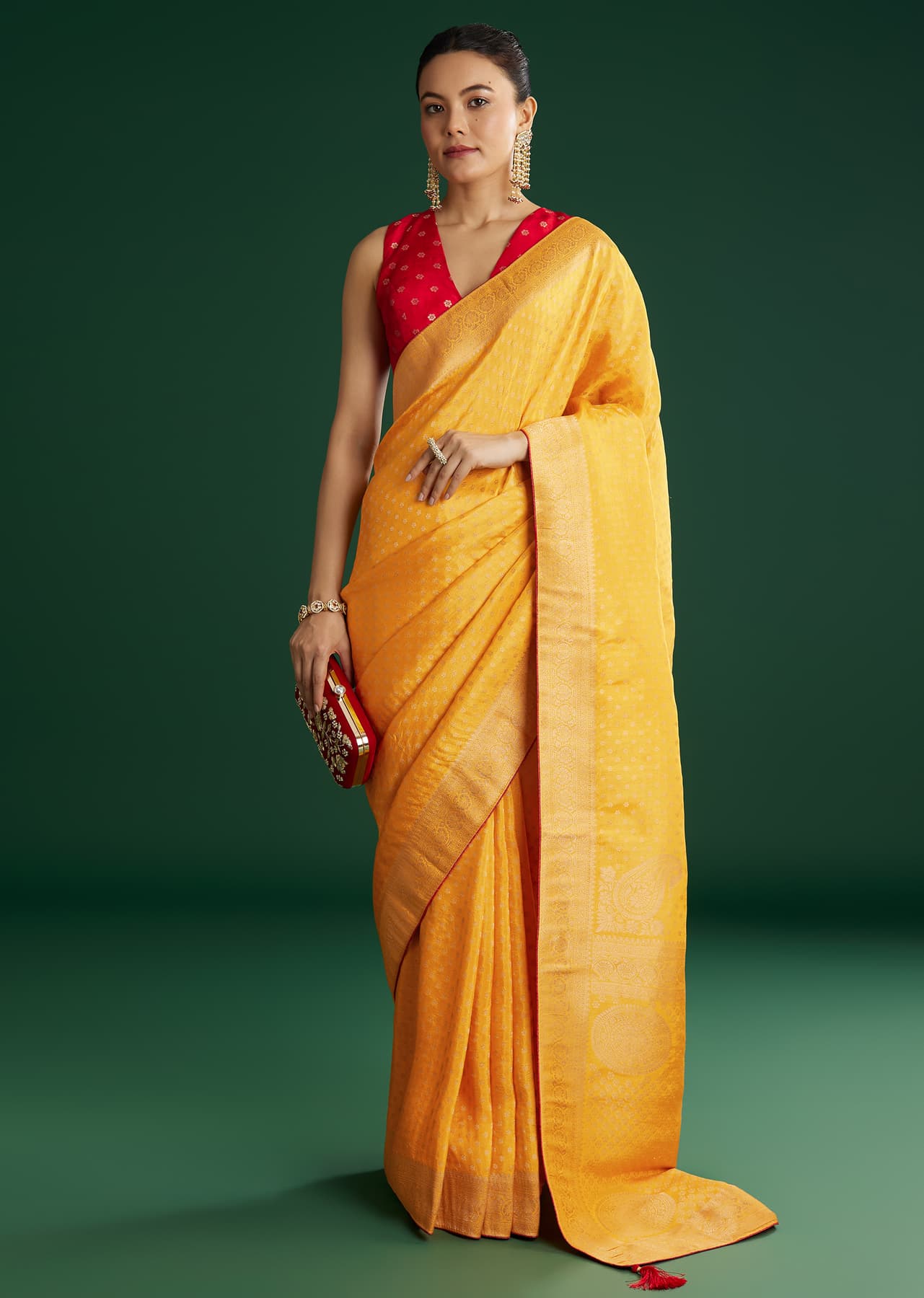 Women's Festive Yellow Dola Silk Saree With Butti Weave