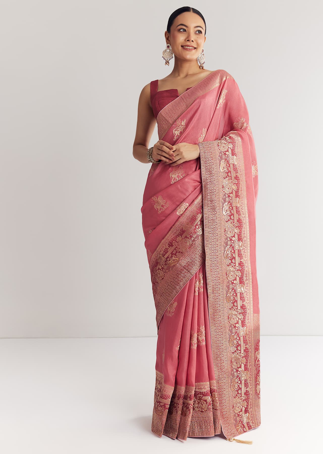 Women's Festive Pink Dola Silk Saree With Butti Work