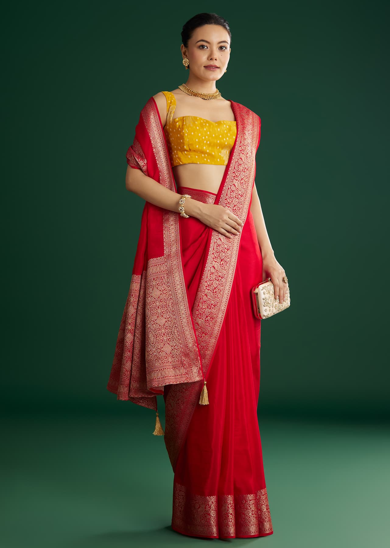 Women's Festive Red Dola Silk Saree With Woven Border And Pallu