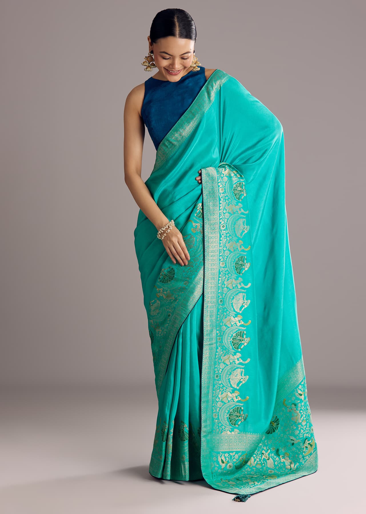 Women's Festive Turquoise Blue Woven Saree