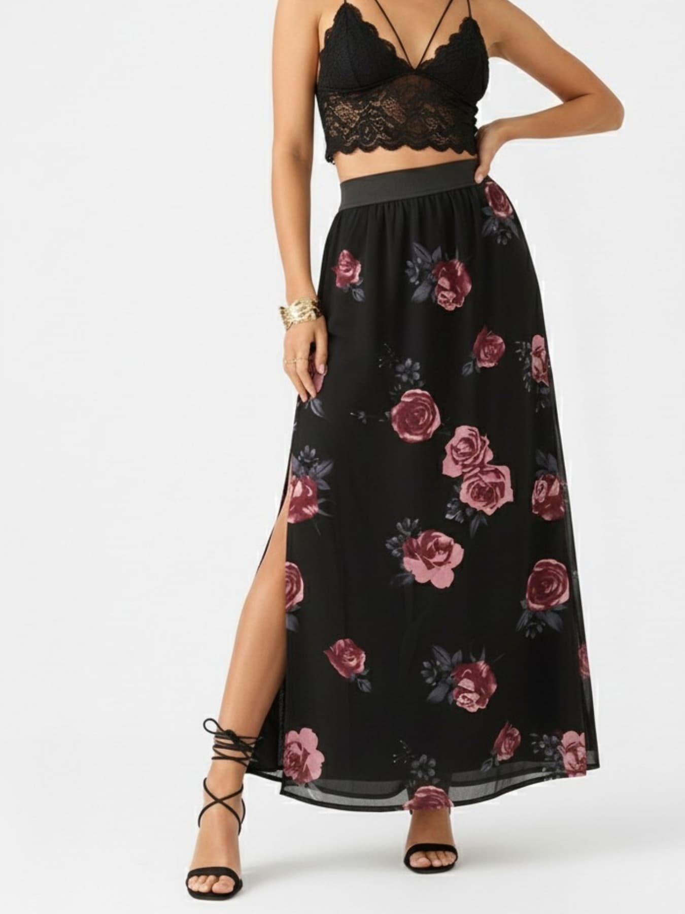Women's Black Floral Maxi Skirt