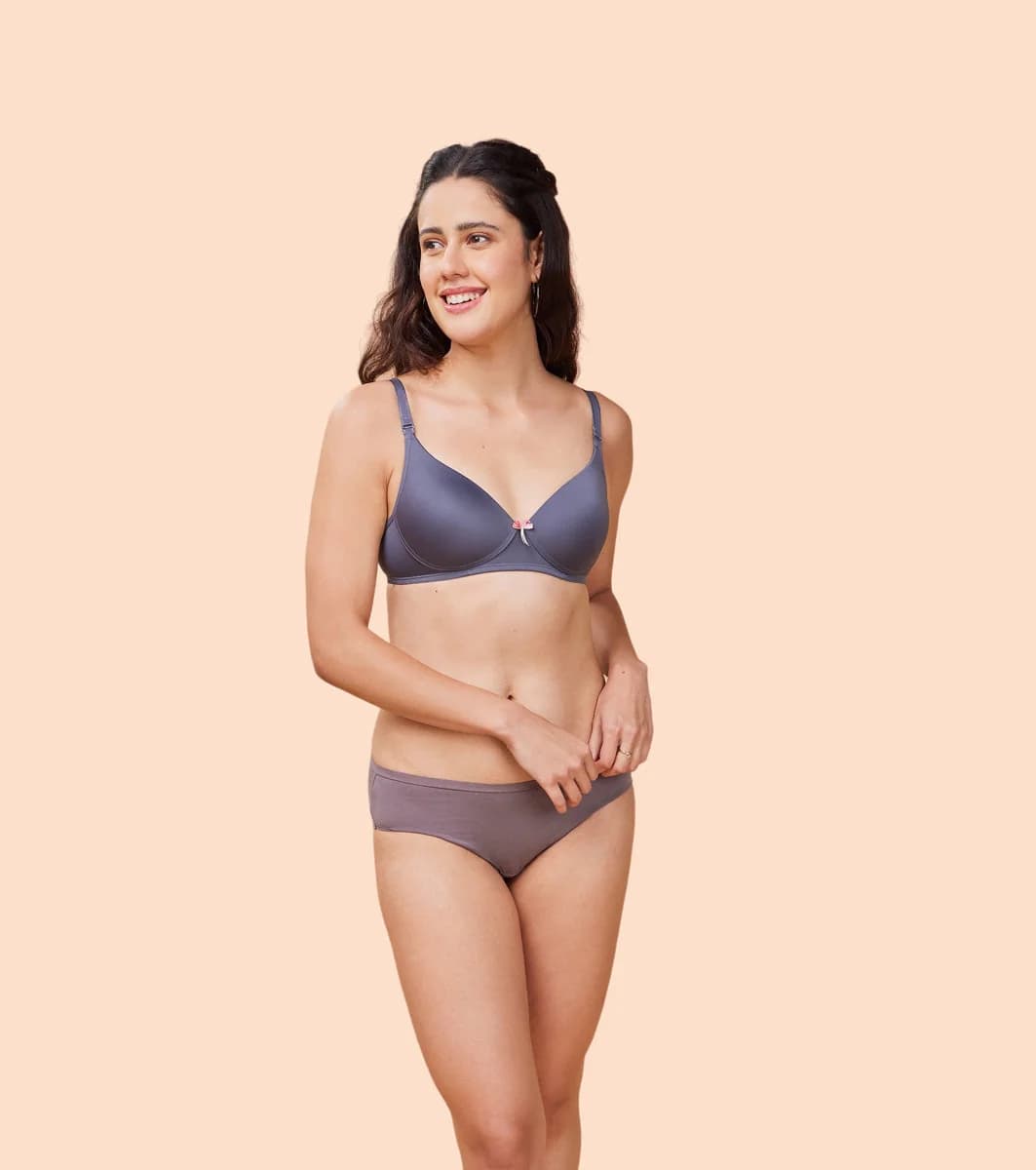 Women's Grey Detachable Straps Medium Coverage and Light Padded Wirefree Tshirt Bra