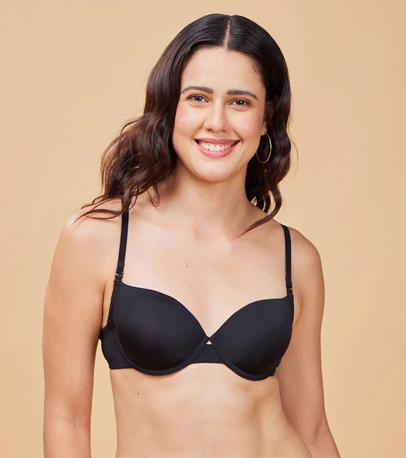 Women's Black Padded Wired Medium-Coverage Plunge-Balconette Bra