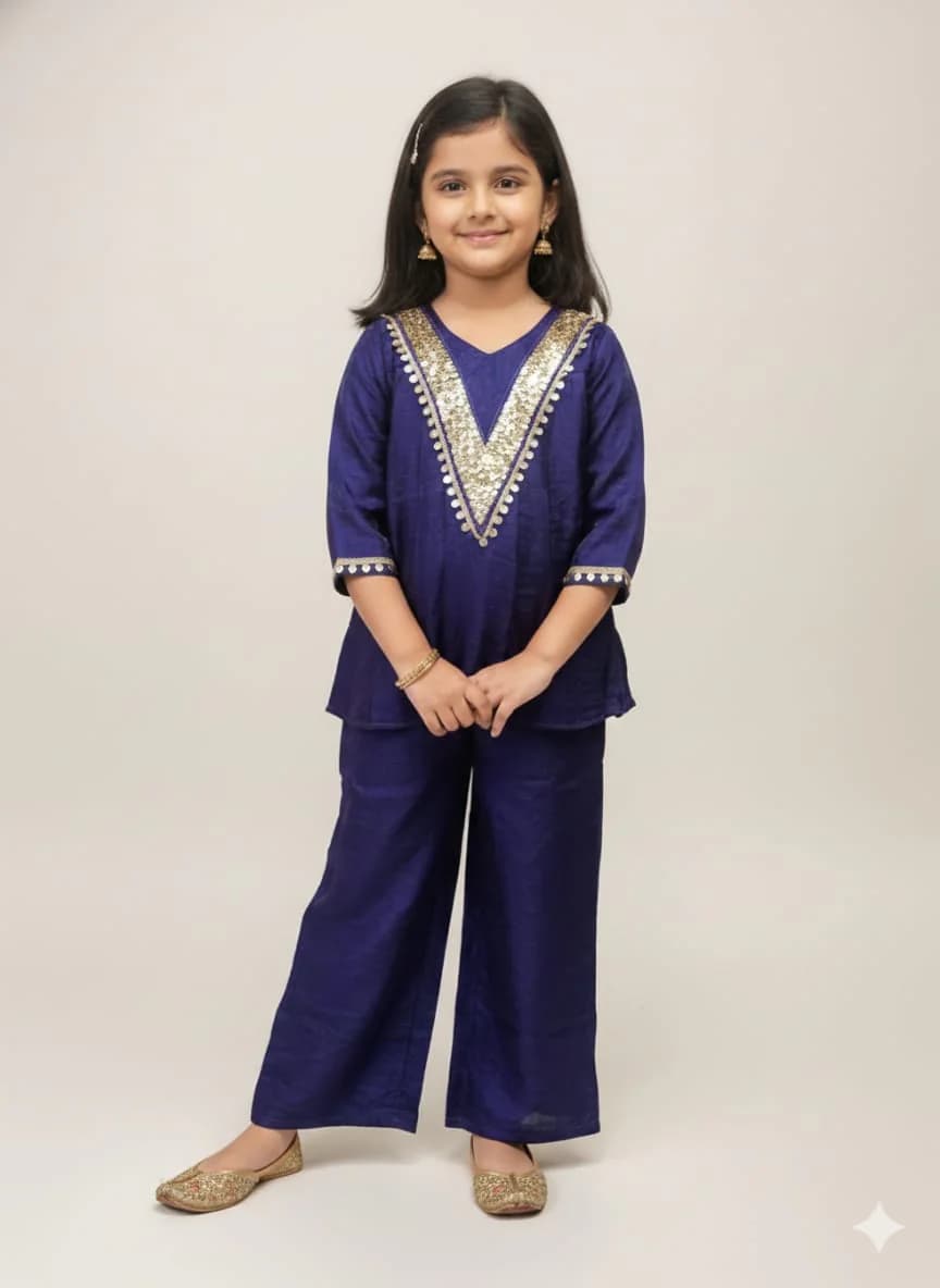 Girls Blue Colored Casual Ethnic Palazzo Set