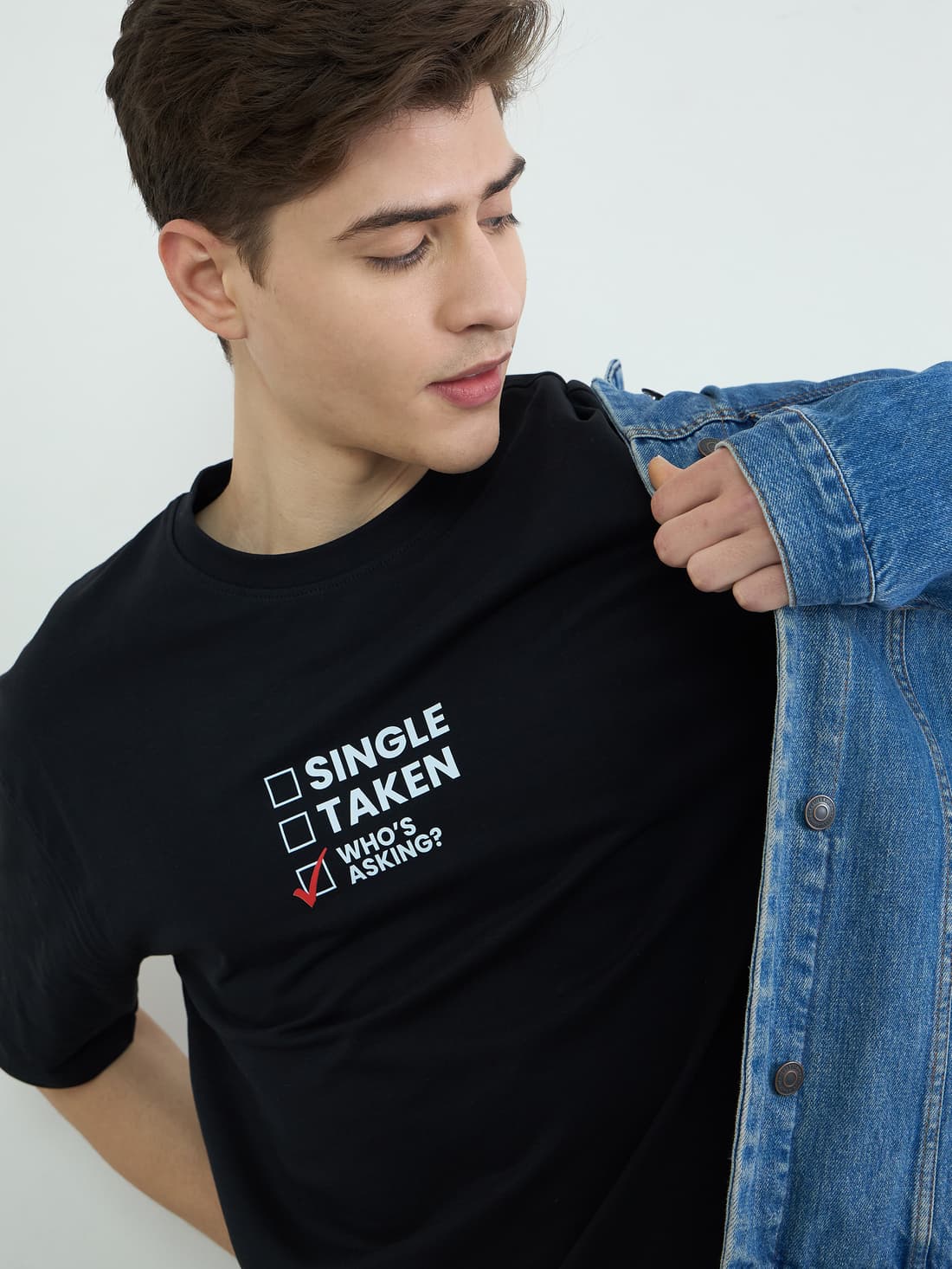 Men's Black Casual Front Printed Oversized Fit Terry Tshirt