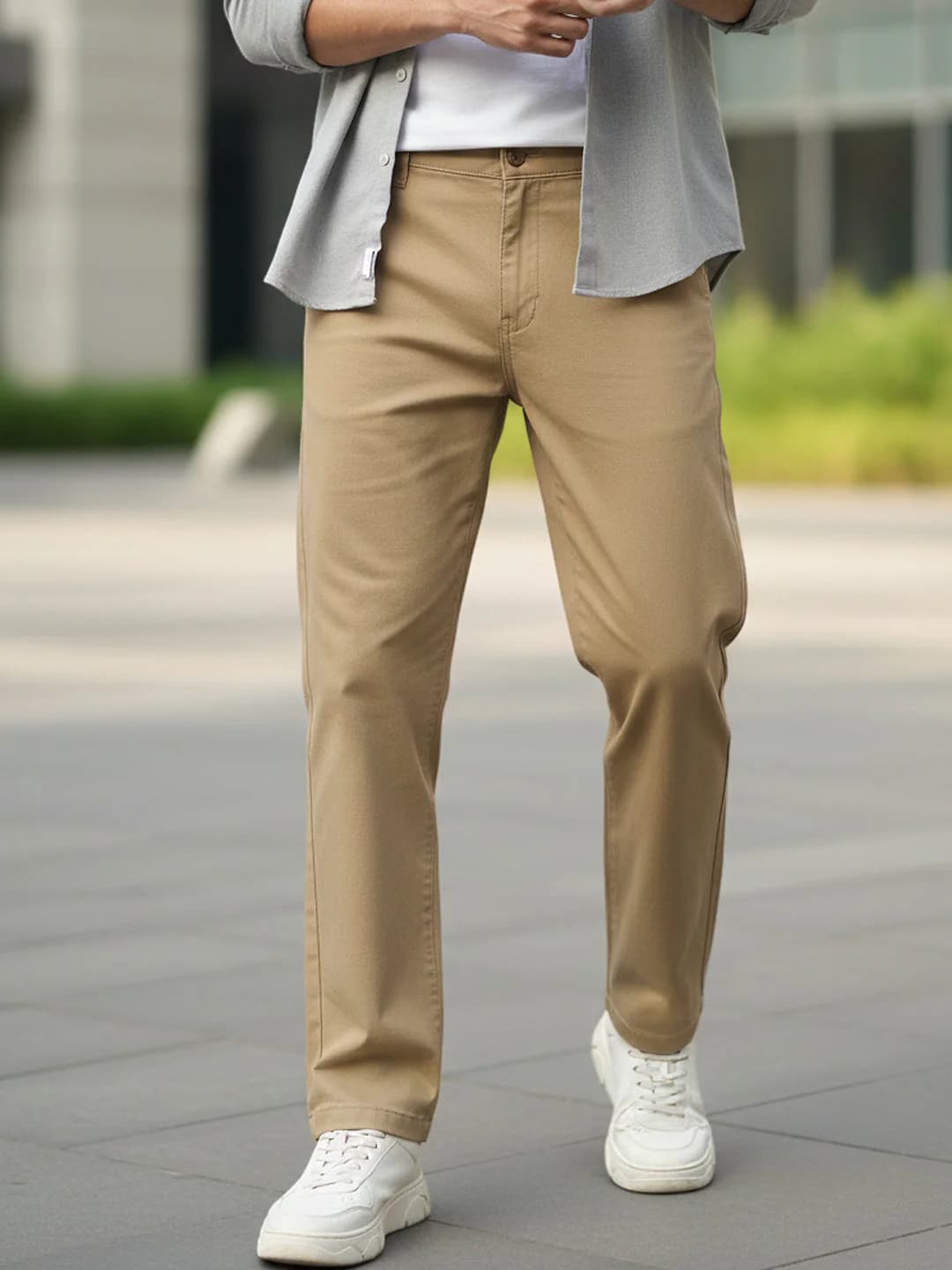 Men's Brown Casual Regular Fit Solid Mid Rise Trouser