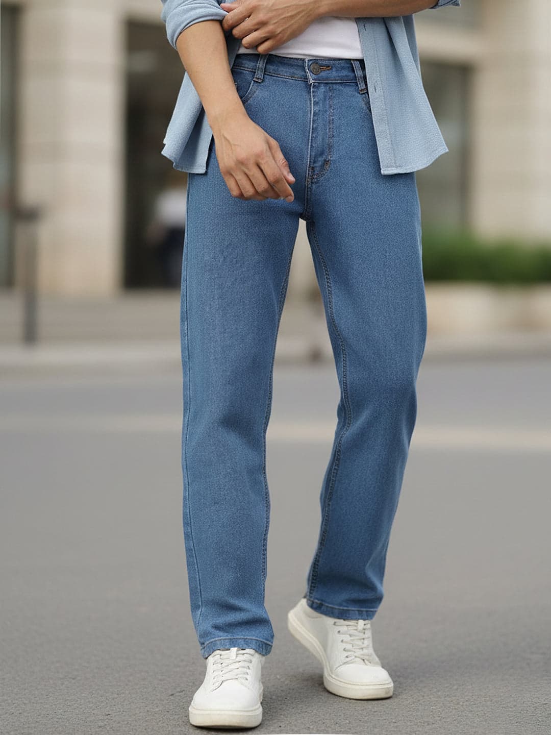 Men's Blue Casual Regular Fit Solid Mid Rise Jeans