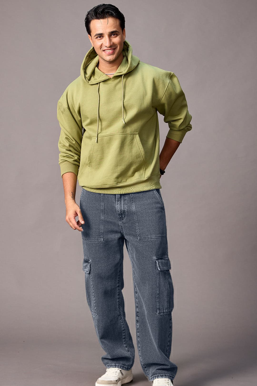 Men's Grey Casual Baggy Fit Solid Mid Rise Jeans