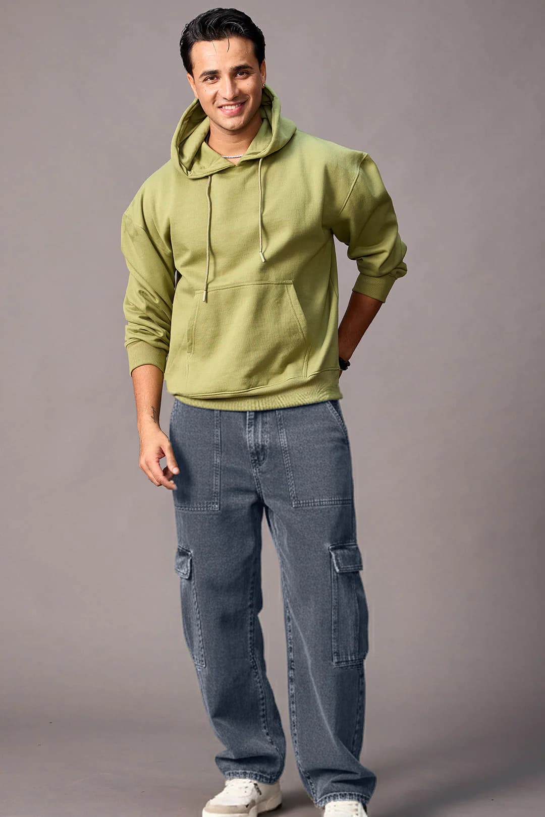 Men's Grey Casual Baggy Fit Solid Mid Rise Jeans
