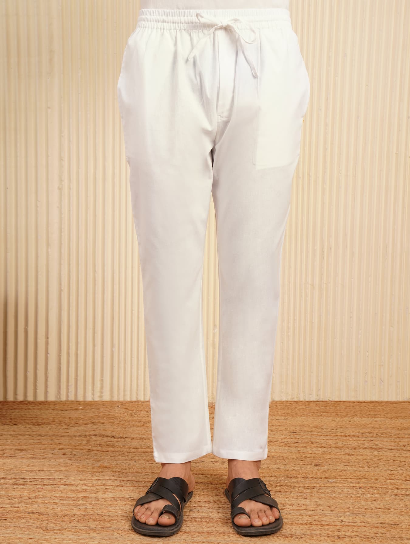 Men's White Casual Regular Fit Solid Pyjama