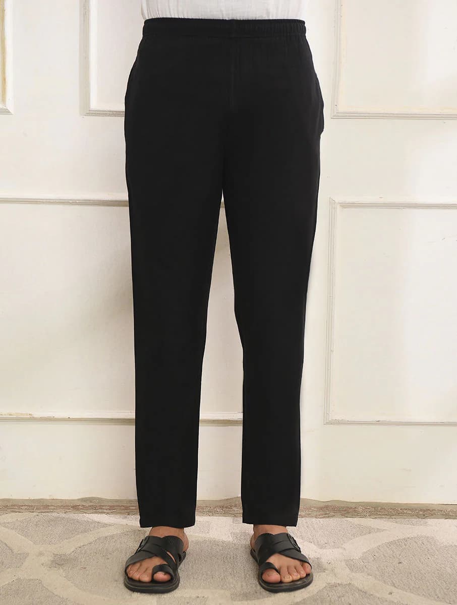 Men's Black Casual Regular Fit Solid Pyjama