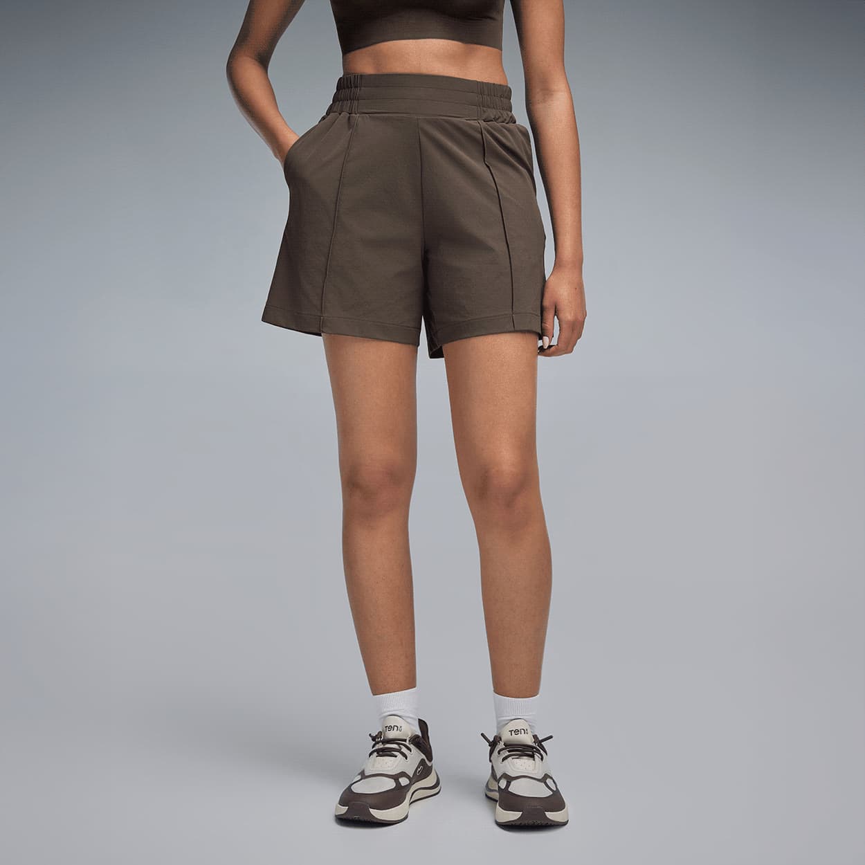 Women Brown Sports Solid Shorts