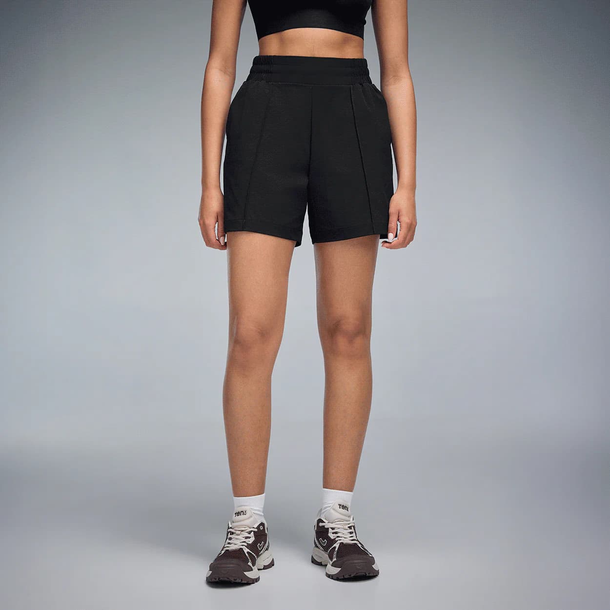 Women Black Sports Solid Shorts