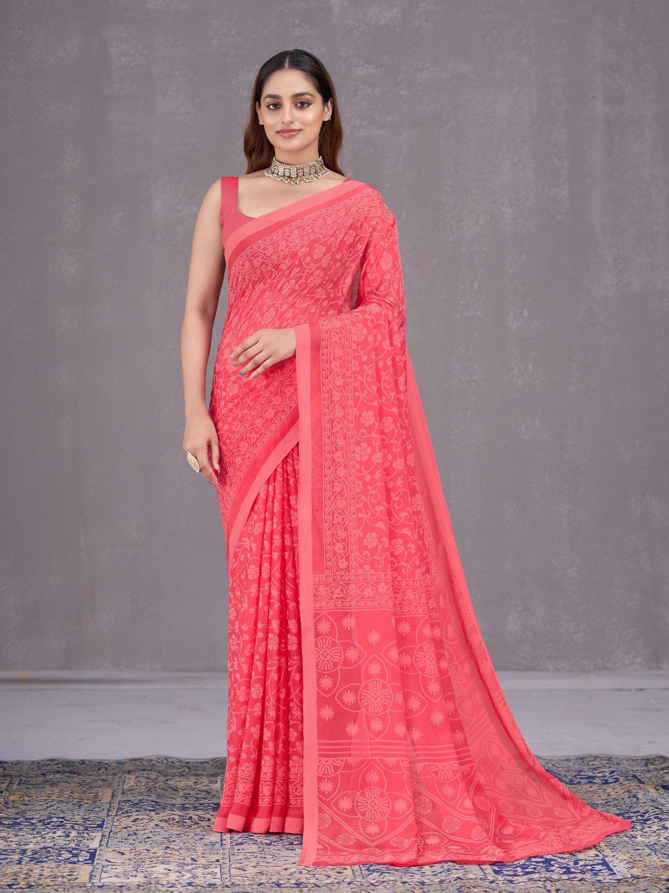 Women's Pink Festive Floral Saree