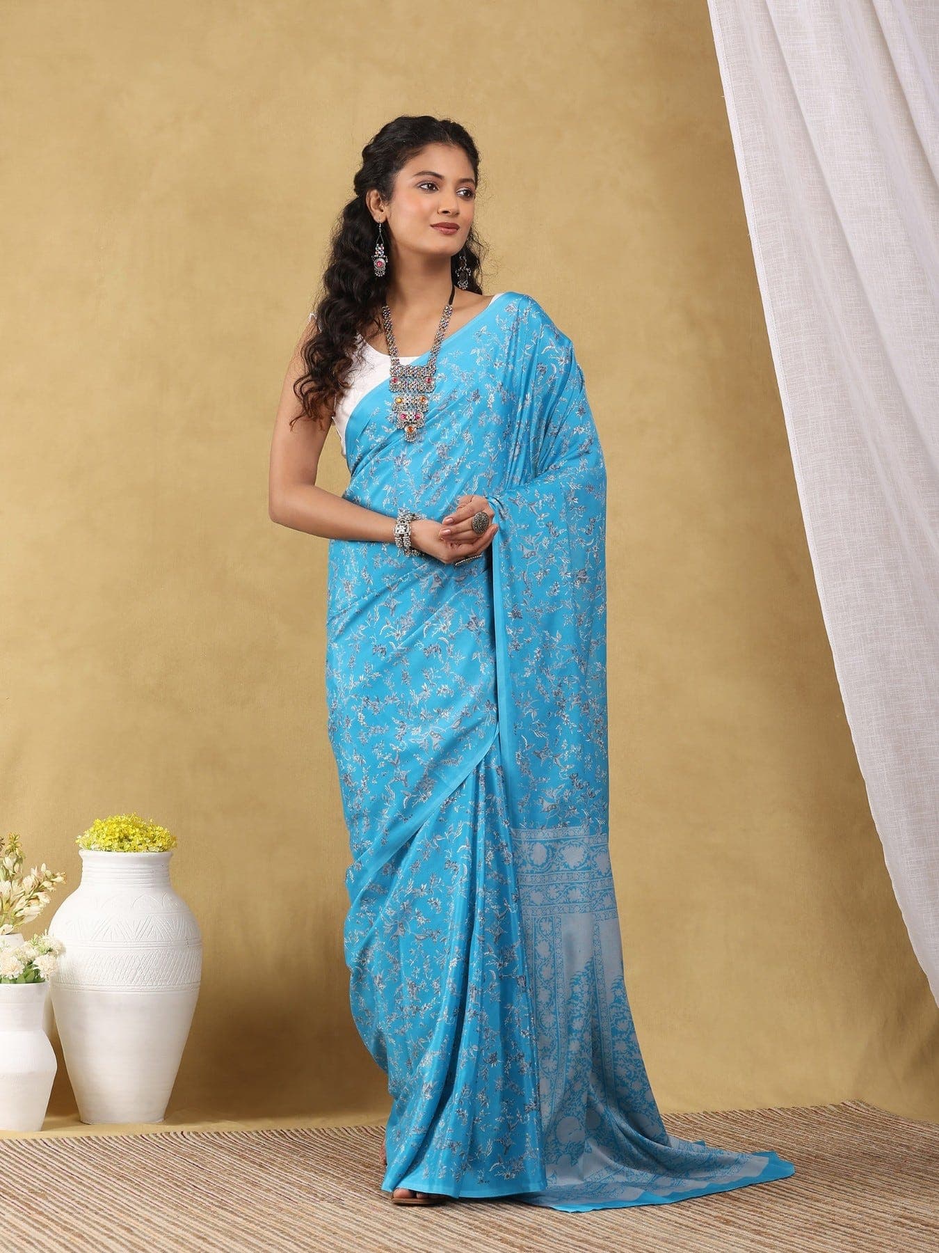 Women's Blue Festive Floral Saree