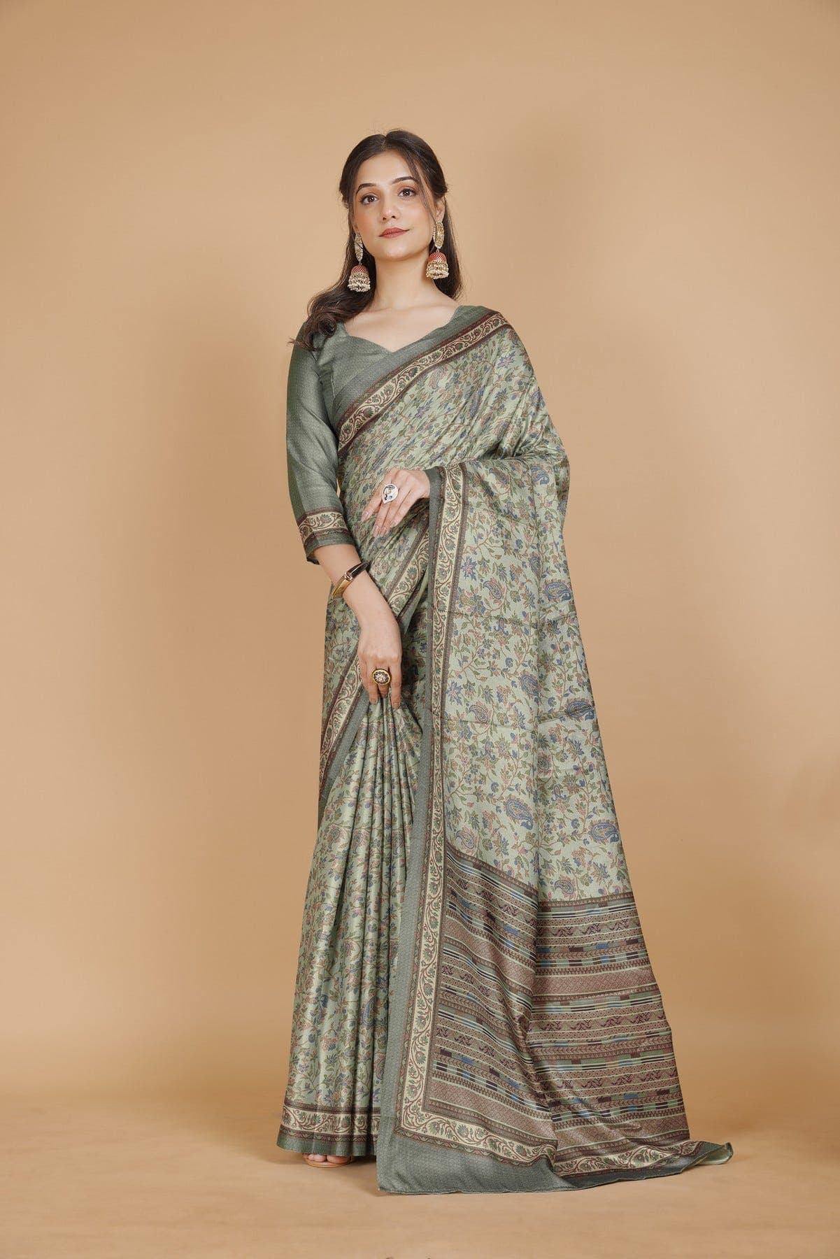 Women's Green Festive Printed Saree