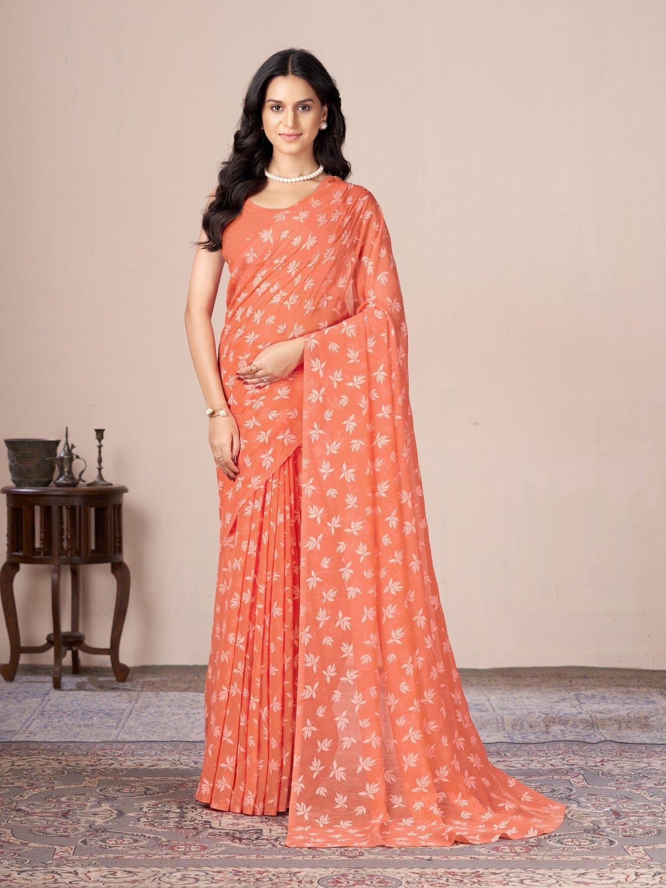 Women's Pink Festive Floral Saree