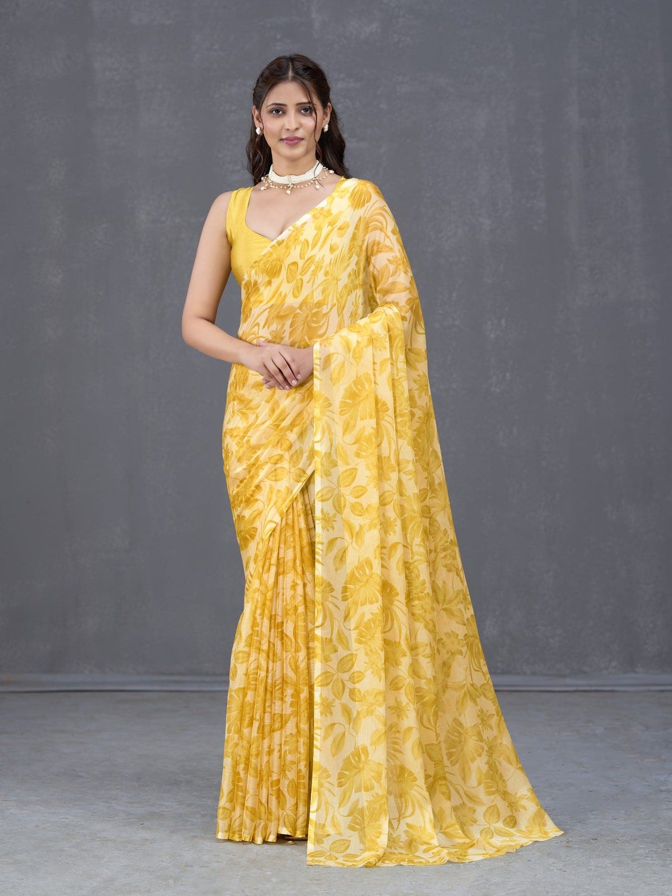 Women's Yellow Festive Floral Saree